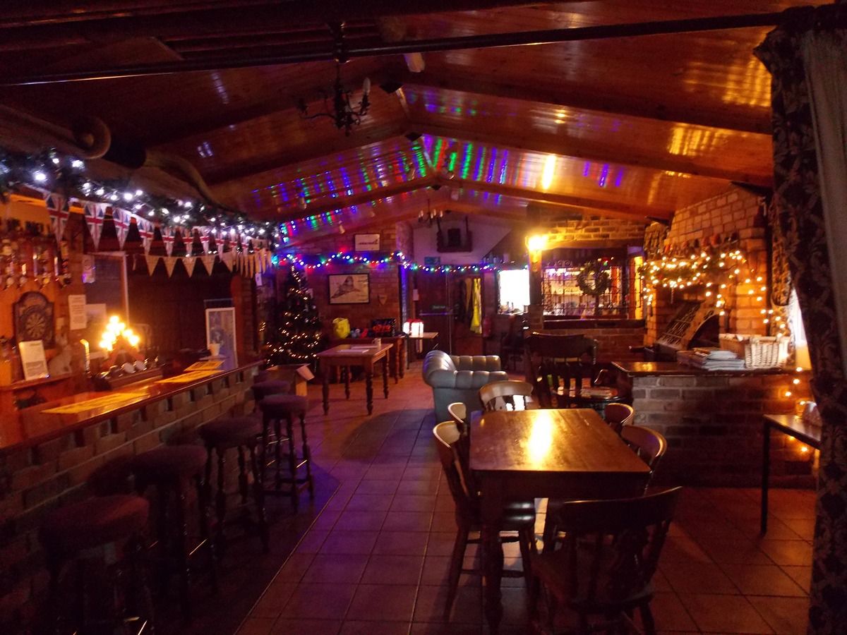 Christmas lights inside the lodge